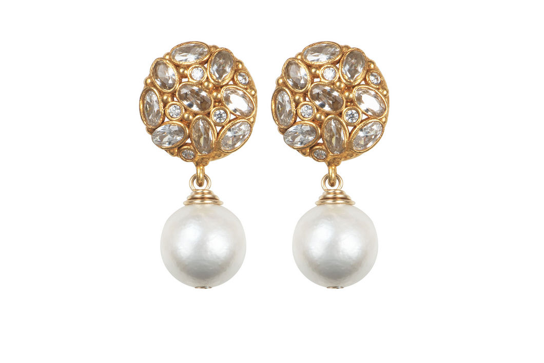 Crystal Ball Pearl Earrings