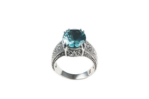 Sterling Silver Embellished Light Blue Crystal Ring