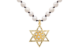 Gold Star of David Pearl Necklace