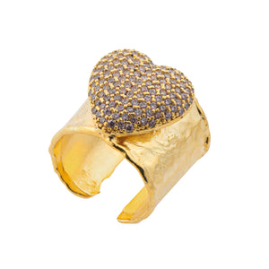 Gold Crystal Heart Ring