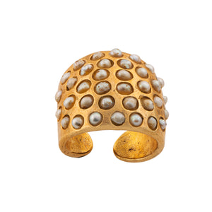 Antiqued Pearl Gold Cuff Ring
