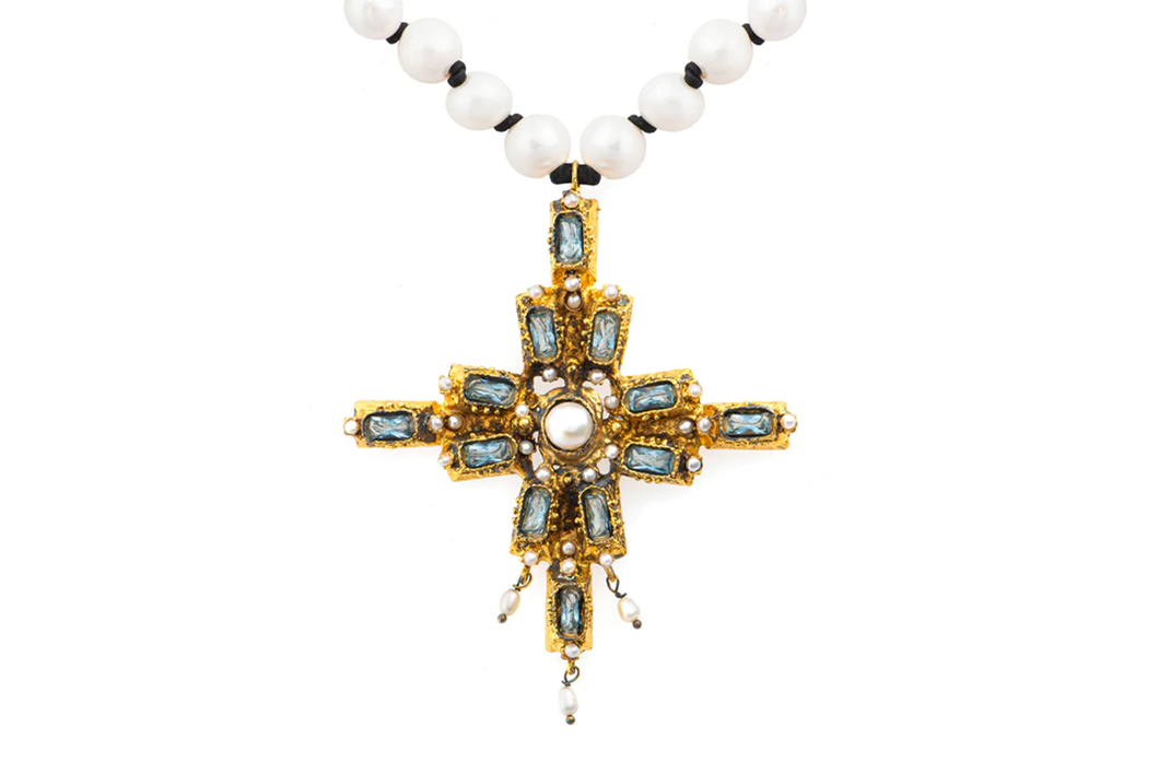 Aquamarine Antique Cross Necklace