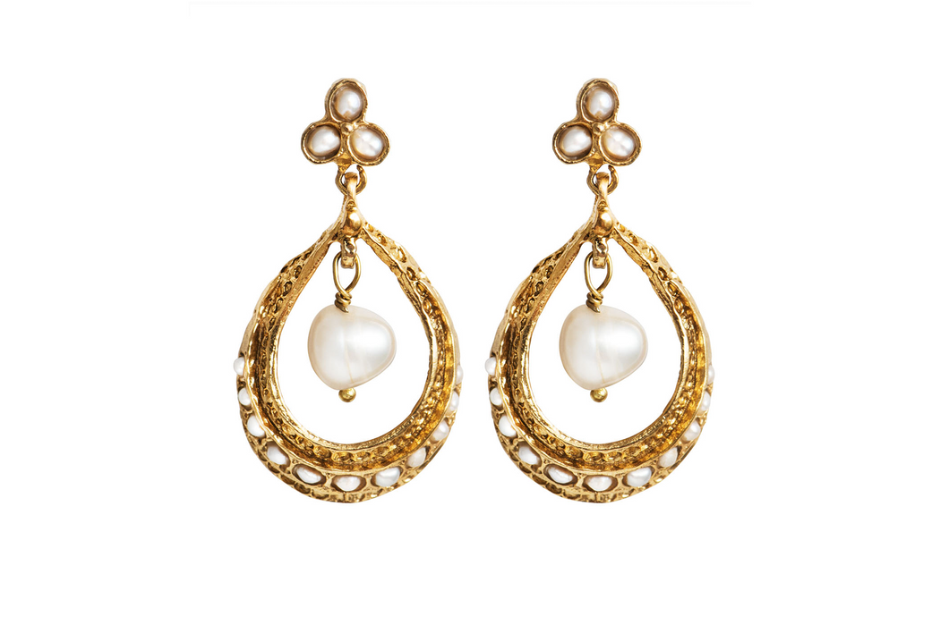 Gold Pear Drop Pearl Earrings