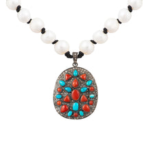 Load image into Gallery viewer, Rough Cut Diamond Turquoise &amp; Red Coral Pearl Necklace