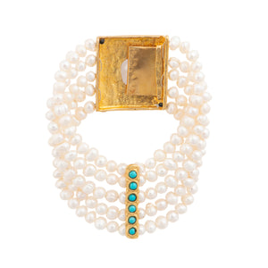 Gold Crystal with Turquoise and Pearl Bracelet