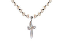Load image into Gallery viewer, Signature Silver Cross Pearl Necklace