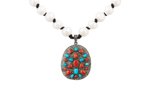 Load image into Gallery viewer, Rough Cut Diamond Turquoise &amp; Red Coral Pearl Necklace