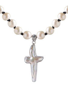 Signature Silver Cross Pearl Necklace