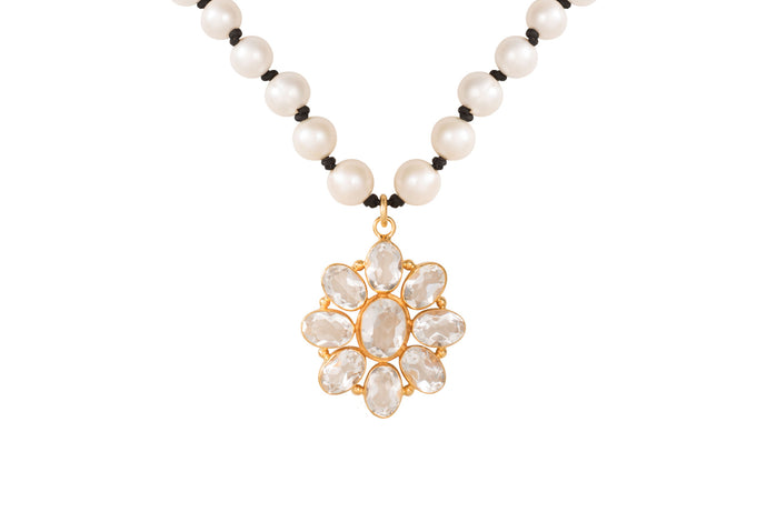 Gold Quartz Crystal Flower Necklace