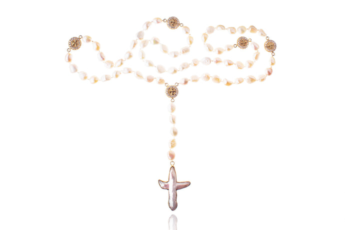 Gold Rosary Cross Necklace