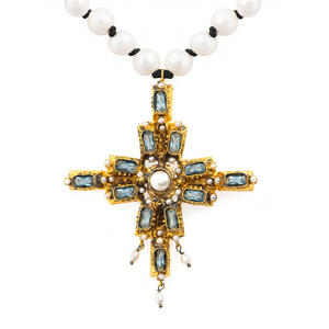 Aquamarine Antique Cross Necklace